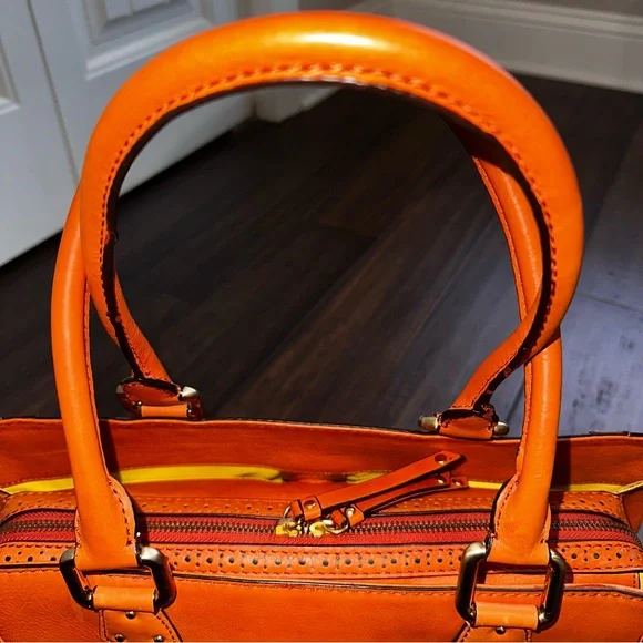 Antonio Melani Y2K Orange Leather Leopard Calf Hair Large Satchel Tote Tassels - Picture 11 of 16